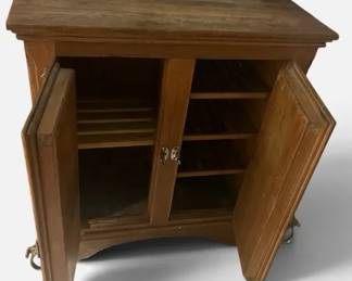 Antique Wooden Ice Box Cabinet with Original Hardware Keys