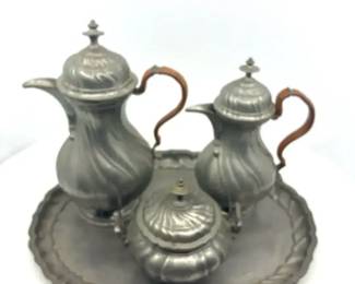 Vintage Pewter Coffee Tea Service with Tray 4 Pc
