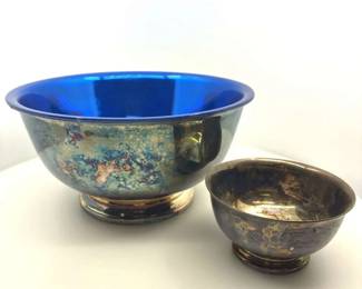 Vintage Gorham Silver Bowls Cobalt Blue Liner 2 Pc