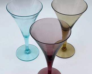 Set Of 3 Vintage MidCentury Colored Glass Stemware