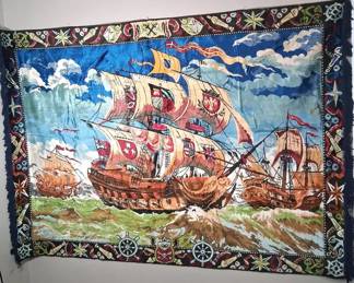 Vintage Velveteen Nautical Wall Tapestry