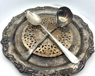 Vintage Ornate Hot Plate Serving Trays Spoons