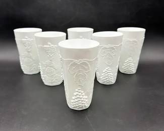 Vintage Indiana Glass Colony Harvest Grape Milk Glass Tumblers 6pc