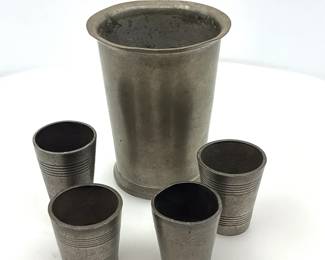 Vintage Pewter Beaker with 4 Matching Shot Cups