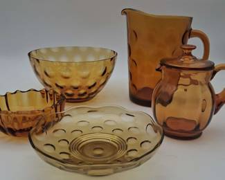 Vintage Yellow Amber Glassware Pitchers and Bowls
