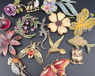 Colorful Enameled And Rhinestone Brooches Coventry, Anne Koplin, Sarah Cov, Har