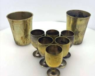 Vintage Leonard E.M.S. GoldTone Goblets Tumblers 8 Pc