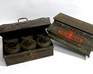 CasketStyle Tobacco Humidor Tin and Antique Metal Spice Box