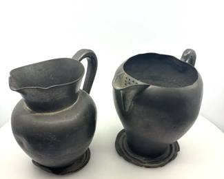 Vintage PewterTone Pitchers Strainer Spout 2 Pc