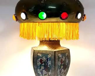 Vintage Decorative Table Lamp w Domed Metal Shade