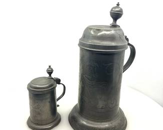 Vintage Pewter Lidded Tankard Miniature Stein 2 Pc