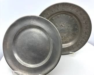 Antique Pewter Plates with Engraved 1770 Date Touchmarks Pair