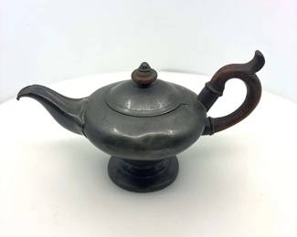 Vintage Pewter Teapot with Wood Handle Finial