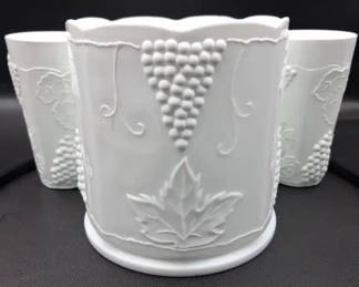 Vintage Milk Glass Canister And Cup Set