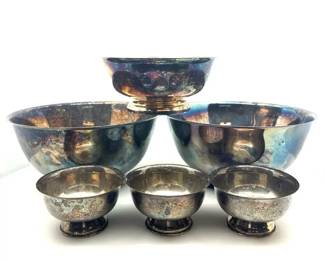 Vintage Silver GoldTone Footed Serving Bowls 6 Pc Set