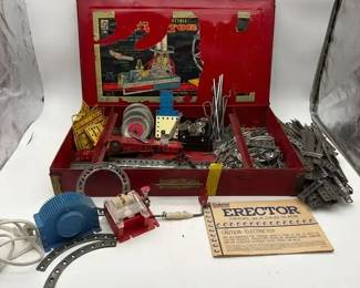 Vintage A.C. Gilbert Erector Set with Metal Case, Parts Manuals