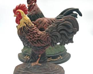Vintage Cast Iron Rooster Door Stop Set