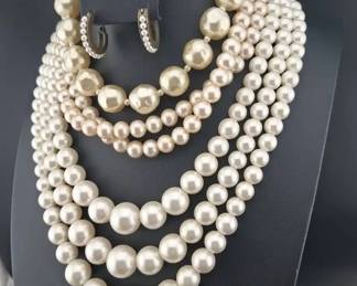 Vintage Faux Pear Stack 3 Necklaces 1216in And Earrings