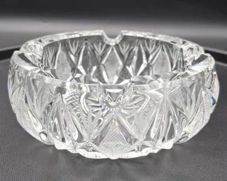 Vintage Heavy Bohemia Lead Cut Crystal Cigar Ashtray