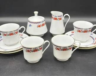 The Regent Collection by Old Imari Creamer Pitcher, Lidded Sugar Bowl, 4 Teacups 4 Saucers 11pc