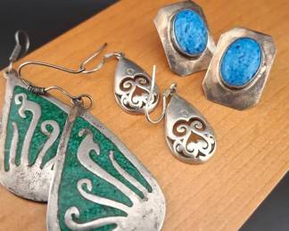 3 Pair Sterling and Stone Earrings