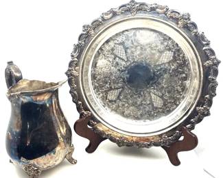 Vintage Towle Silverplate Ornate Tray Footed Pitcher 2 Pc