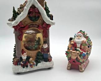 Vintage Santa Sleigh And Musical Snow Globe