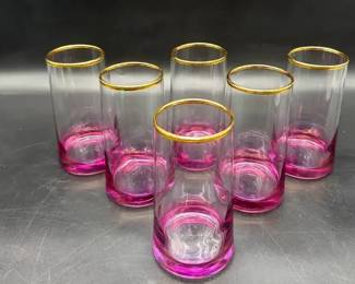 Vintage Purple Ombre Highball Glasses with Gold Trim 6pc