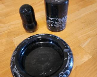 Marble ashtray, toothpick holder match holder