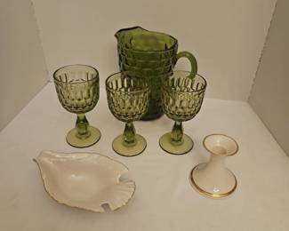 Depression Green Glass And Lenox Pieces