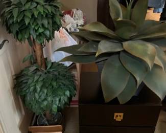 Small End Table And Two Artificial Plants