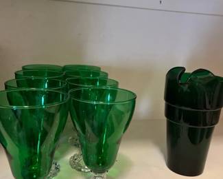 Translucent Green Cups  Pitcher