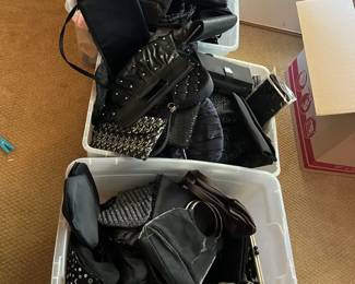 Three Bins Of All Black Mostly Evening Out Handbags