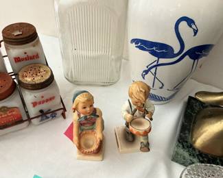 Hummels, Flamingo vase, Hoosier canister