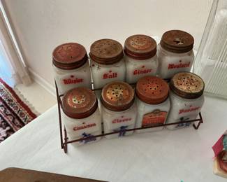Old milk glass spice rack