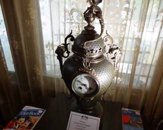 aTHis All metal body French Clock w/ Graduated Scales Top Dragon FInial and Grotesque rams Head Handles was made by the JAPY Bros. around 1900