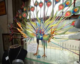 Lg. Carved Sood & Meticulously Painted 88Pc Peacock from Oaxaca Mexico (spans over 3 feet