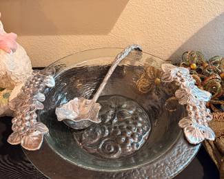 Arthur Court Large Salad Bowl made of glass and aluminum complete with serving pieces