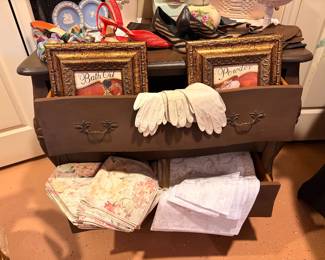 Vintage Leather Kid gloves. Painted Bombe Chest