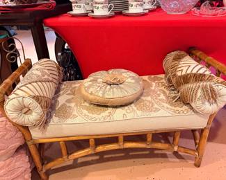 Ratan Bench with Upholstered Seat with Bolsters