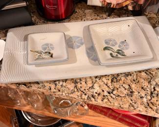 Les Mitchell Hand Made Pottery Serving Platter with small individual servers