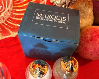 Waterford Marquis Salt and Pepper with gold toned lids