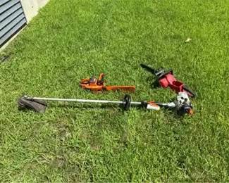 Lot Of Outdooe Power Tools Chain Saws, Weed Wacker, Tree Cutter