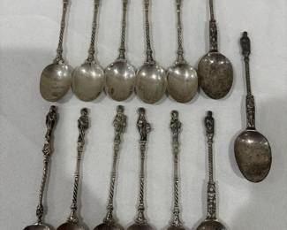 Vintage silver plate ornate figural symbols Italian collector souvenir spoons