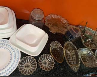 Corelle dining sets & Misc. Crystal glassware 