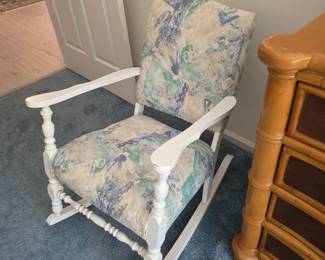 White painted vintage rocking chair with floral upholstery