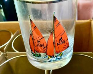 Gold Rimmed Hand painted Sale Boat Glasses 