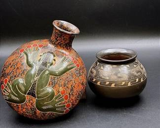 A Handcrafted Pedro Guerrero Nicaraguan Vase And A Handcrafted Pottery Jar By Alcatel 2003