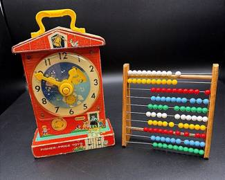 Vintage Fisher Price Music Box Teaching Clock And Abacus Early Learning Toys