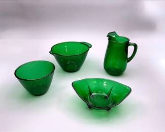 Four Unique Anchor Hocking Forest Green Glassware Pieces